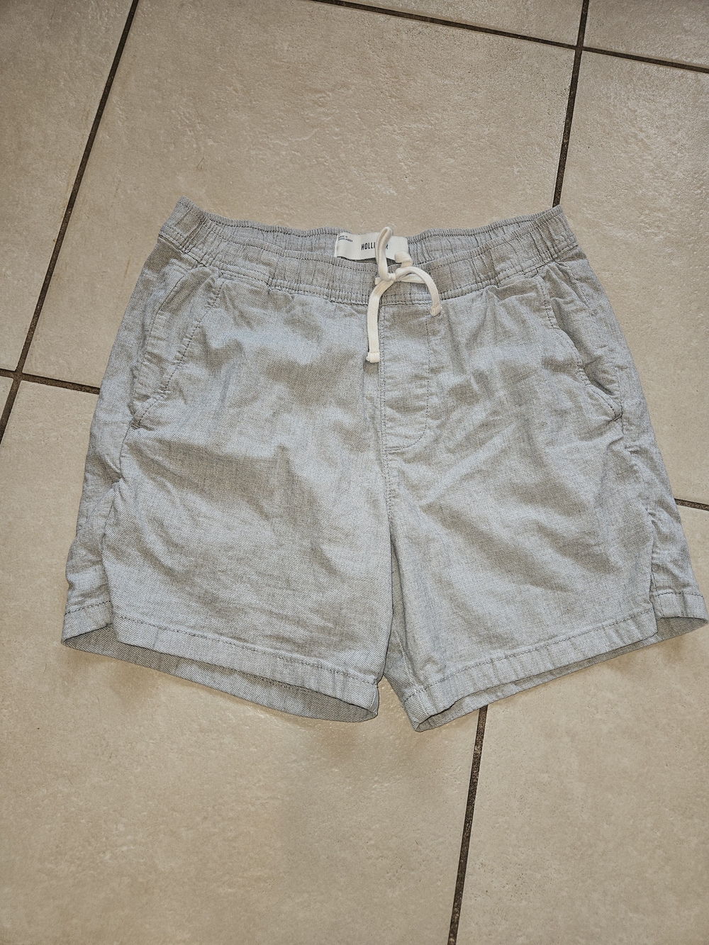 Hollister Light Gray Drawstring Linen-Blend Menβs Shorts